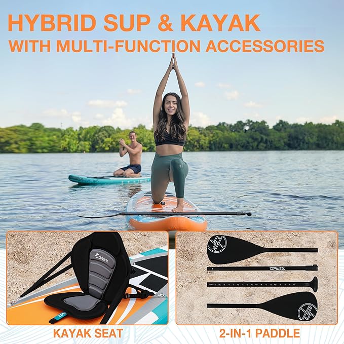 UPWELL 10'6"/11'/11'6" Inflatable Paddle Board, Stand Up Paddlboard for Youth & Adults, Stable Design, Premium SUP Accessories, Backpack, Leash, Hand Pump, Fins-StrideForce Fitness