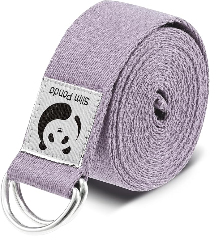 Slim Panda Yoga Strap for Stretching,Cotton Yoga Strap with Adjustable D-Ring Buckle,Non-Elastic Yoga Belt for Pilates,Gym Workouts,Physical Therapy,Improve Flexibility-StrideForce Fitness