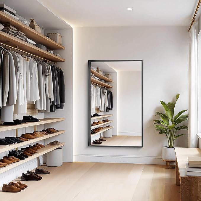 Black Bathroom Mirror, 36x55 Inch Rectangular Deep Frame Mirror, Large Wall Mounted Bathroom Vanity Mirror Over Sink for Bedroom,Restroom, Living Room, Hangs Vertically or Horizontally-StrideForce Fitness