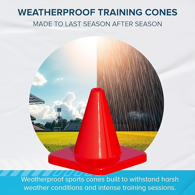 LVL10 Pro Training Cones - 6" Soccer Training Cones for Sports - for Basketball, Football, Basketball and Agility Drills - Soccer Field Markers That Won't Crack, Slide or Fly-StrideForce Fitness