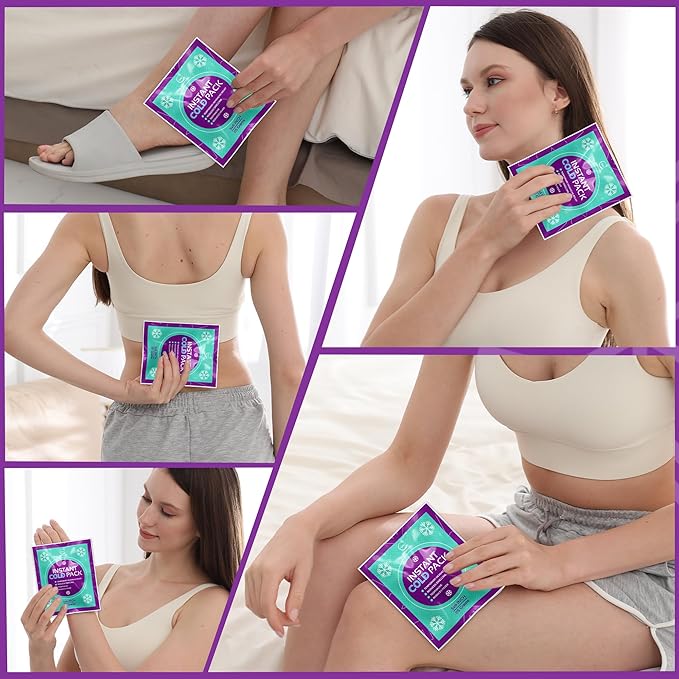 Instant Ice Cold Pack (6” x 5”) - 50 Packs Disposable Instant Ice Packs for Injuries | Cold Compress Ice Pack for Pain Relief, Swelling, First Aid, Toothache, & Outdoor Activities -Subscribe & Save-StrideForce Fitness