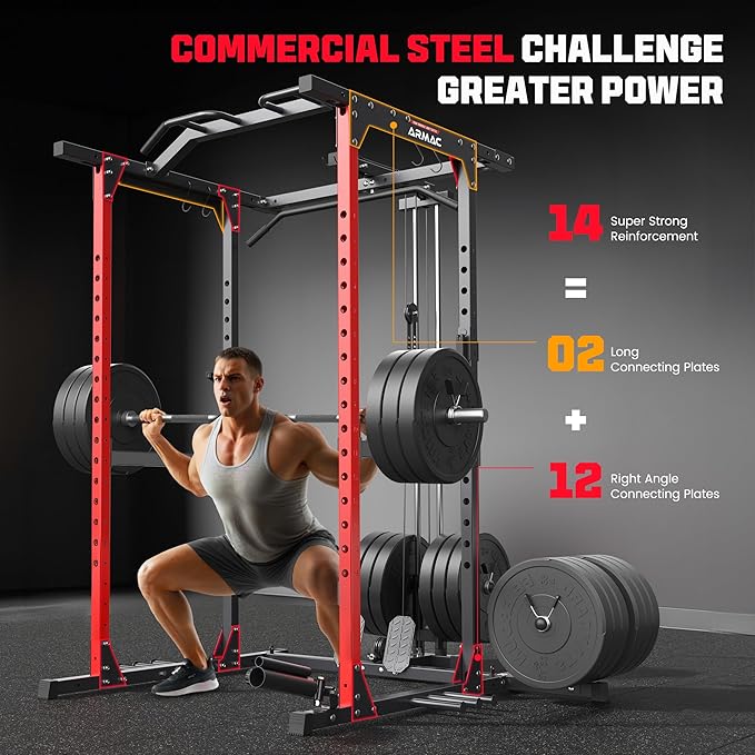 ARMAC Power Cage,1500lbs Multi-Function Power Rack with Adjustable Cable Crossover System and More Training Attachment, Weight Cage for Home Gym-StrideForce Fitness