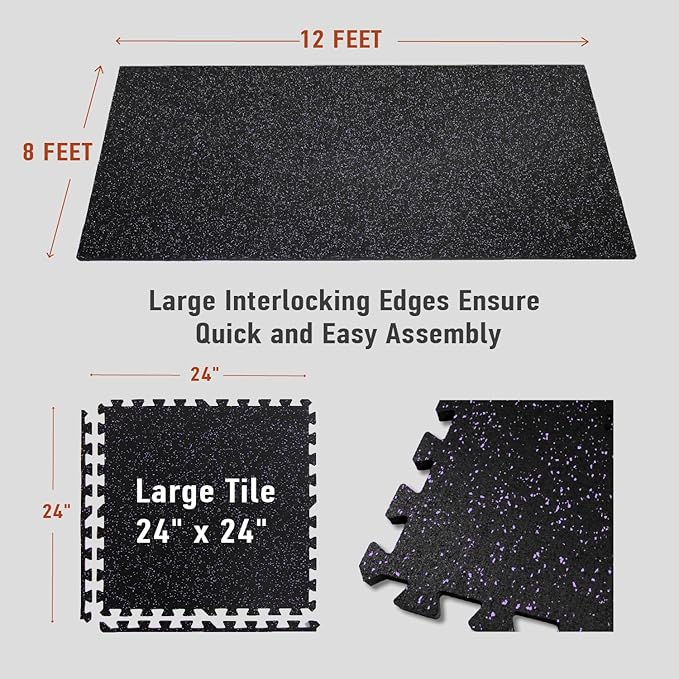 AIRHOP 0.56in Thick 96 Sq Ft Exercise Equipment Mats, 24 Tiles Upgraded Rubber Top with High Density EVA Foam, Large Interlocking Puzzle Gym Flooring for Home Gym, Heavy Weight Workout, 24 x 24in-StrideForce Fitness