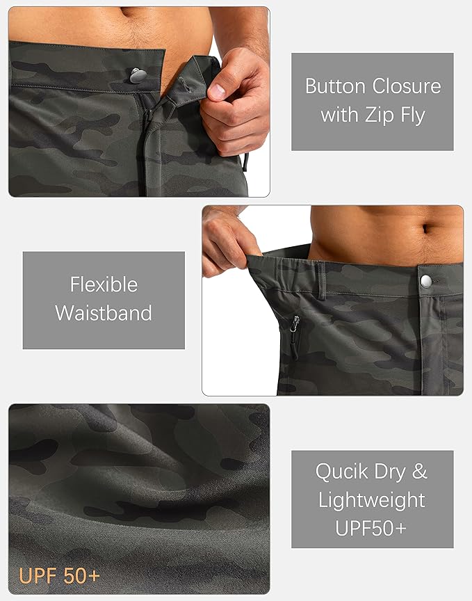 Pudolla Men's Hiking Cargo Shorts 9" Lightweight Outdoor Work Shorts for Men Travel Golf Camping Casual with 5 Zipper Pockets-StrideForce Fitness