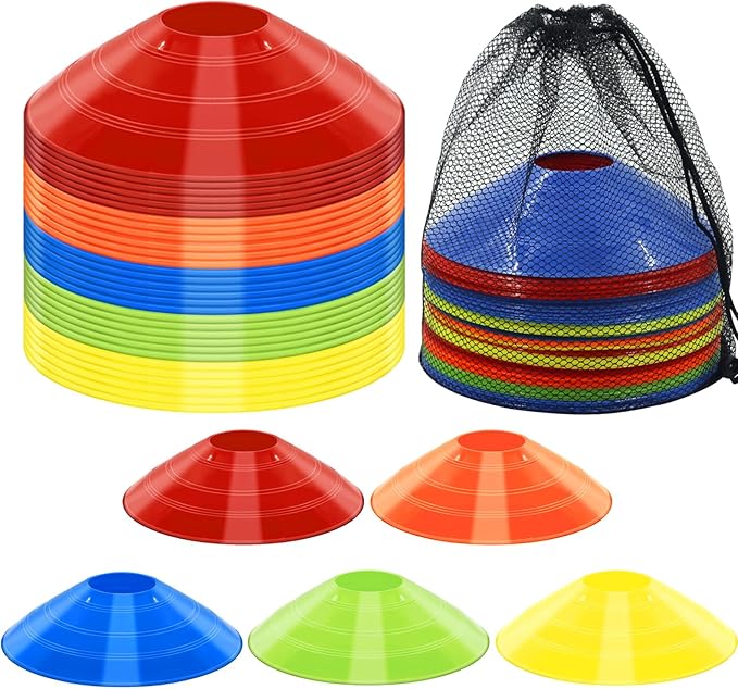 60/30 Pack Soccer Training Cones - Agility Cones with Carry Bag, Sturdy Disc Cones for Sports Training, Soccer, Football, Basketball, Indoor Outdoor Sports, Festive Events, Field Cone Markers-StrideForce Fitness