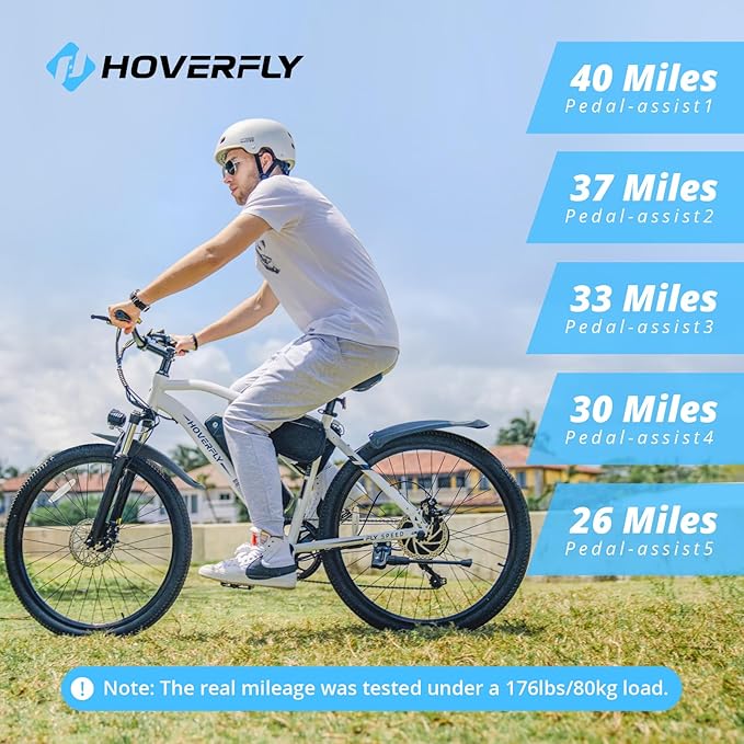 HOVERFLY OUREA 26" Electric Bike for Adults, 750W Peak Motor Mountain Ebike, 20MPH Up to 40 Miles, UL2849 Certified, 7-Speed, Removable Battery, Shock Absorber, Fat Tire Commuter E-Bike-StrideForce Fitness