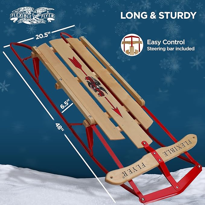 Flexible Flyer Metal Runner Sled. Steel & Wood Steering Snow Slider-StrideForce Fitness