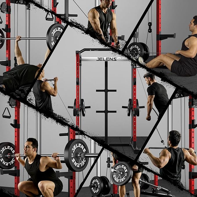 Power Cage, 2000LBS Multi-Function C21 Power Rack with Dual Pulley Cable Crossover System, All-in-One Squat Rack with More Training Attachments-StrideForce Fitness