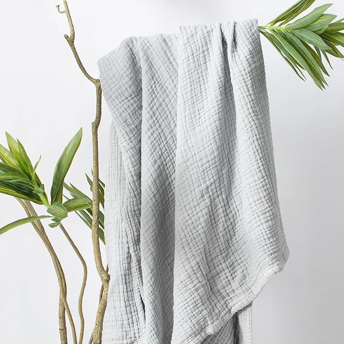 Carriediosa 100% Cotton Muslin Throw Blanket 66" X 90" Twin XL Size，4-Layers Summer Gauze Throws for Bed Couch，Soft Lightweight Breathable Linen Blankets Bedspread for Adults All Season，Grey-StrideForce Fitness