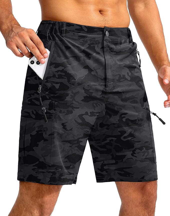 Pudolla Men's Hiking Cargo Shorts 9" Lightweight Outdoor Work Shorts for Men Travel Golf Camping Casual with 5 Zipper Pockets-StrideForce Fitness