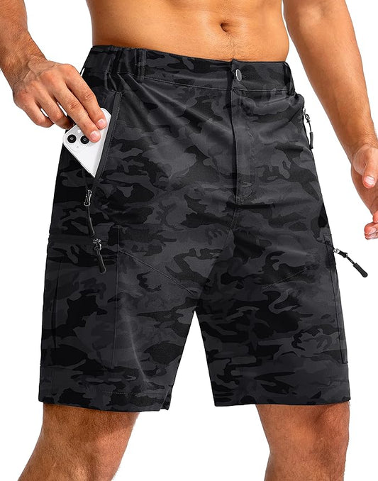 Pudolla Men's Hiking Cargo Shorts 9" Lightweight Outdoor Work Shorts for Men Travel Golf Camping Casual with 5 Zipper Pockets-StrideForce Fitness