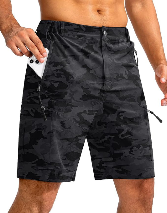 Pudolla Men's Hiking Cargo Shorts 9" Lightweight Outdoor Work Shorts for Men Travel Golf Camping Casual with 5 Zipper Pockets-StrideForce Fitness