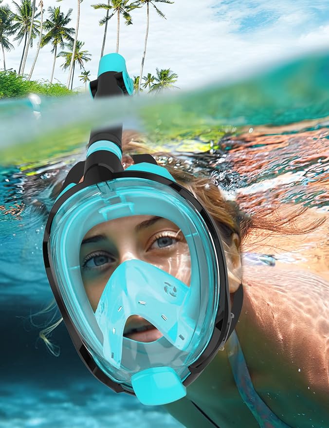 W WSTOO Full Face Snorkel Mask Adults,Suitable for Beginners Dry Top Snorkeling Gear,Can Your Mouth or Nose to Breathe,180 Degrees Panoramic View,Anti-Fog Anti-Leak,Summer Travel and Vacationing Gifts-StrideForce Fitness