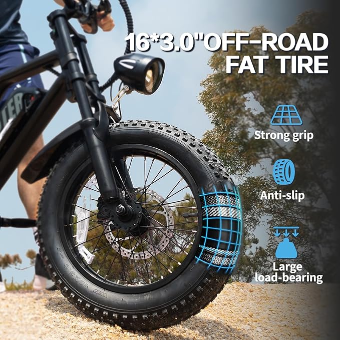 Electric Bike, 16'' Fat Tire eBike for Teens/Adults, 500W E-Bike with 36V/12.8Ah Removable Battery, 22MPH 45 Mile Range Commuting Electric Mountain Bike with Dual Dual Brakes-StrideForce Fitness