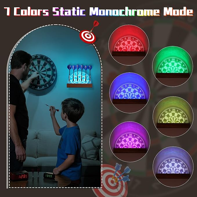 Light Up Dart Stand Wall Mount, Acrylic Wooden LED Dart Holder with Multiple Color Modes with Remote Control Holds 6 Darts, Xmas Birthday Gifts for Darts Enthusiasts-StrideForce Fitness