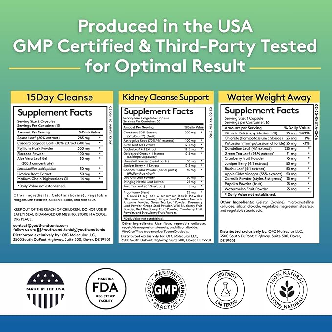 Youth & Tonic Complete Multi-Organ Detox Support – 15 Day Colon Cleanser & Gut Detox, Kidney Cleanse, Water Balance & Liver Health, 90 Pills for Women and Men-StrideForce Fitness