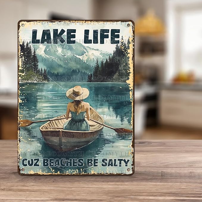 Vintage Lakehouse Tin Sign Lake Life Cuz Beaches Be Salty Retro Wall Decor Nostalgic Art Funny Metal Poster Indoor Store Cafe Toilet Kitchen Garden Plaque Bar Pubs Man cave 12 * 16inch-StrideForce Fitness