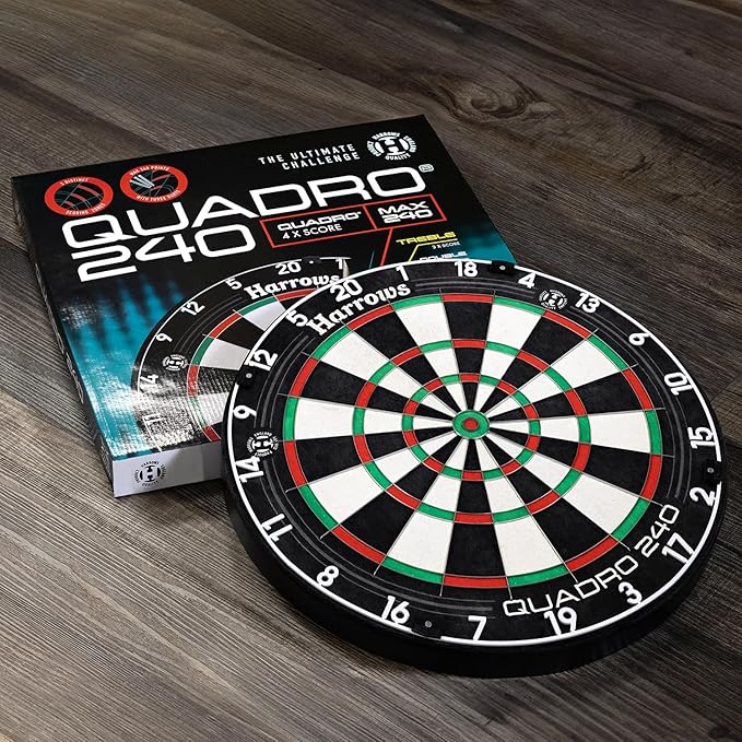 Harrows Dart Board Quadro I Unique and Exclusive 3 Scoring Zones I Ultimate Challenge 240 Maximum Score I Darts Board with Ultra Thin Knife Wire I Compatible with Dart Board Stand, Dart Board Lighting-StrideForce Fitness