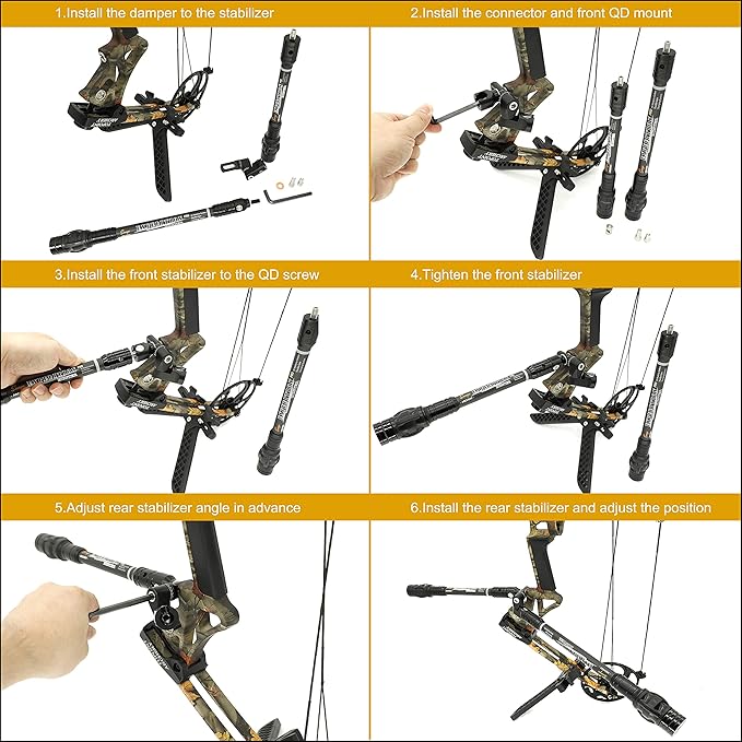 SUNYA Archery Bow Stabilizer for Compound Bow, Carbon Fiber Body Flexible Core, Damping System and Weights Kit, 8",10",12" 15" in Expedition Series-StrideForce Fitness