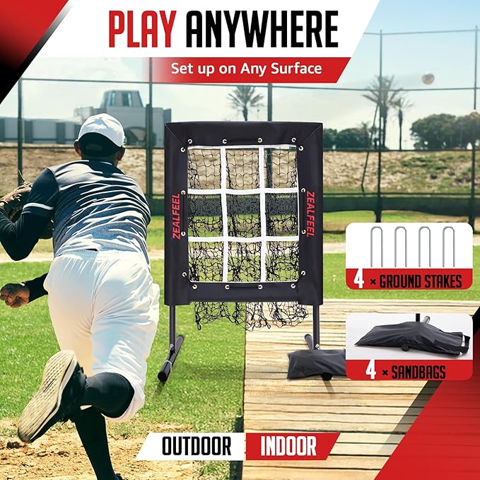 Baseball Pitching Net, 9 Hole Pitching Net with Strike Zone, 5 Height Adjustable Throwing Trainer, Heavy Duty Baseball Softball Net with Carry Bag for Solo Practice-StrideForce Fitness