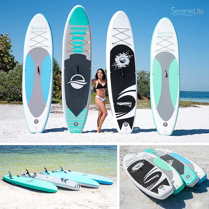 SereneLife Inflatable Stand Up Paddle Board with Premium SUP Accessories – Wide Stable Design with Non-Slip EVA Deck Pad for Adults and Youth of All Skill Levels-StrideForce Fitness