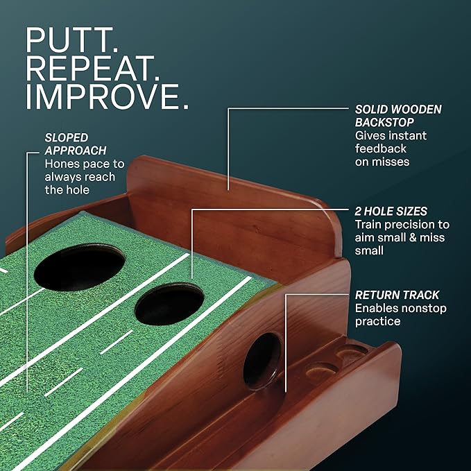 Perfect Practice Golf Putting Mat - Portable Putting Green, Indoor & Outdoor Practice, with Ball Return - Golf Training Aid for Home, Office, Backyard - Golfing Gifts for Men-StrideForce Fitness