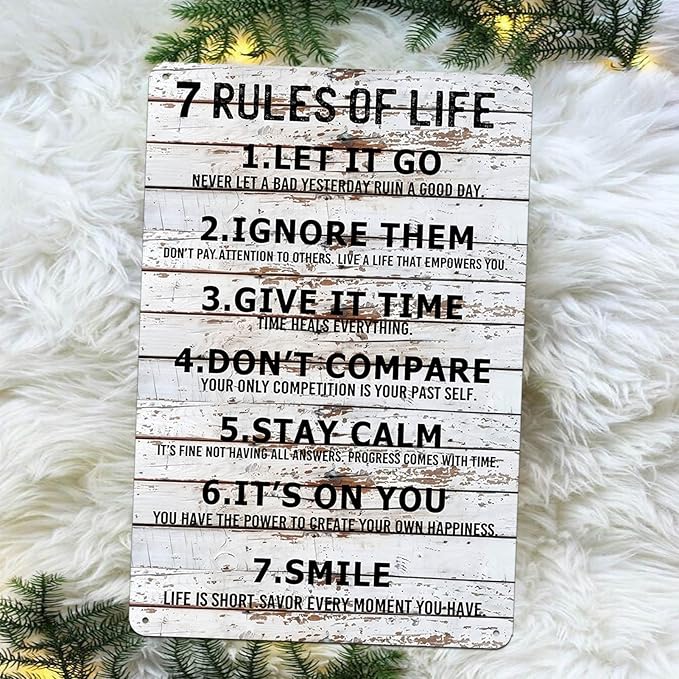 Teen Boys Room Decor - Cool Inspirational Wall Art Teenage Girl Bedroom Stuff 7 Rules of Life Metal Tin Signs for 10-18 Year Old Teens Room Accessories 8x12 Inch-StrideForce Fitness