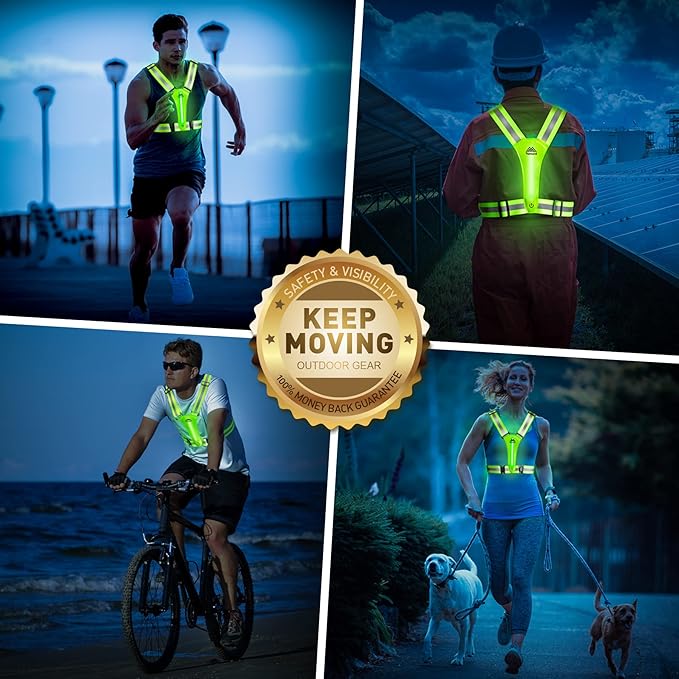 LED Reflective Vest Safety Gear, Light Up Vest for Night Walking Cycling, High Visibility Running Vest with Reflective Strips-StrideForce Fitness