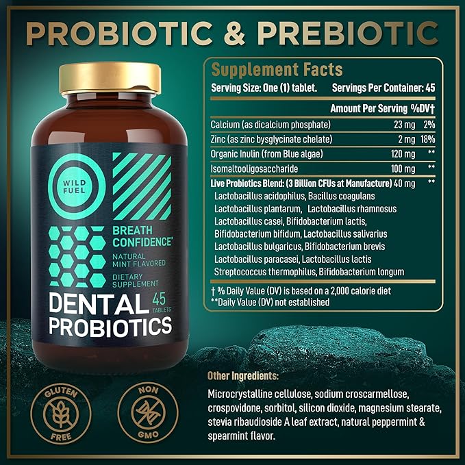 Oral Probiotics for Mouth Bad Breath - Dental Probiotics for Teeth and Gums - 3 Billion CFU Advanced Bad Breath Treatment for Mouth Health - 90 Prebiotic and Probiotic Lactobacillus Salivarius Tablets
