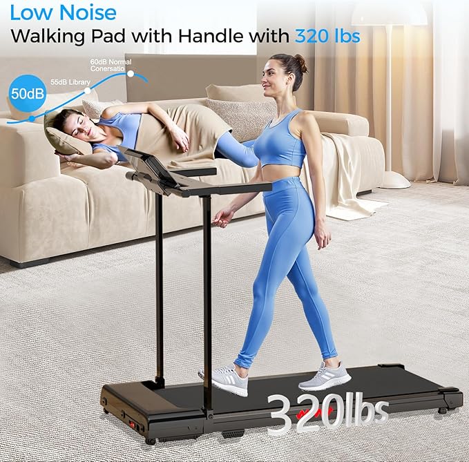 Treadmill with Handle, Treadmills for Home Samll Space, 3.0HP Portable Walking Pad with Handle, Walking Pad Treadmill with 320 LBS Capacity, Electric Compact Treadmills, Lightweight Walking Pad-StrideForce Fitness
