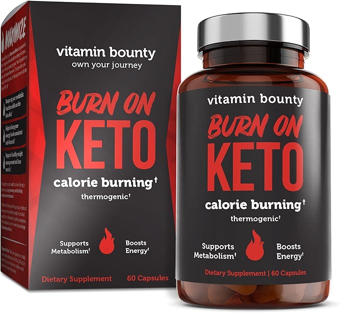 Vitamin Bounty Burn On Thermogenic Keto Fat Burner for Men & Women - Weight Loss Supplement with Raspberry Ketones - Metabolism Booster, Energy Pills, Appetite Suppressant - 60 Capsules-StrideForce Fitness