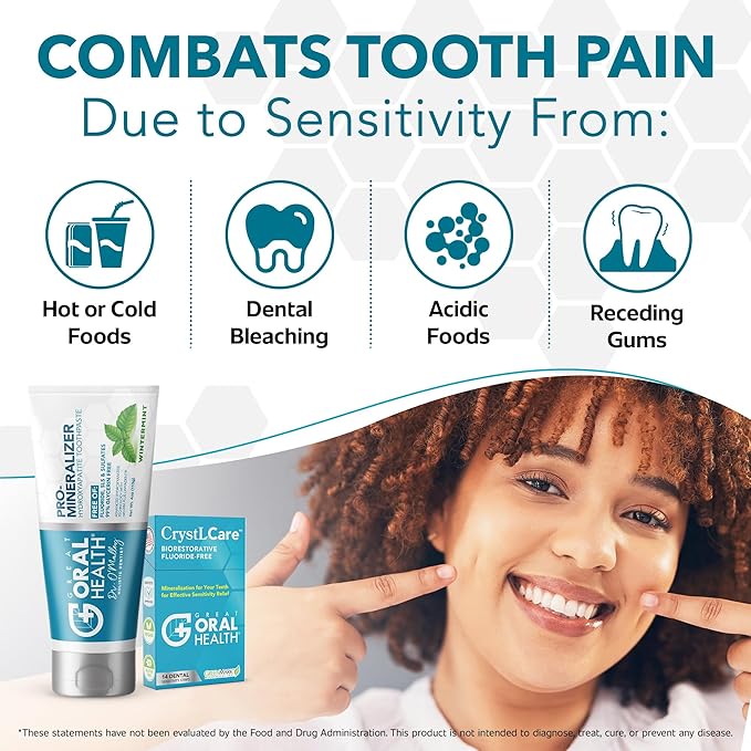 Tooth Sensitivity Treatment Bundle: Remineralizing Nano Hydroxyapatite Toothpaste Fluoride Free & CrystLCare Biorestorative Sensitive Teeth Dental Strips for Enamel Remineralization and Lasting Relief