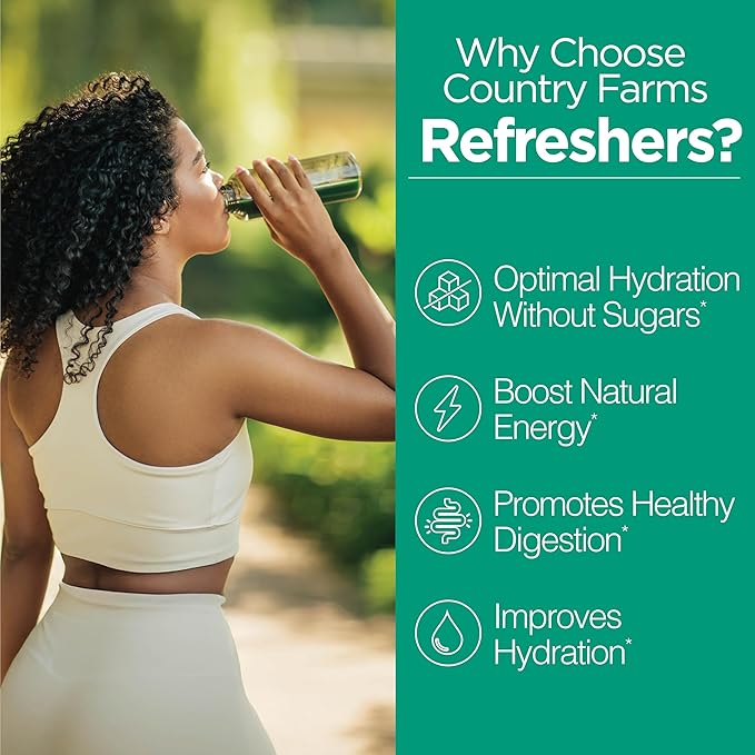 COUNTRY FARMS Refreshers, Super Greens and Electrolytes, Essential Minerals and Superfoods, Hydration Support, Promotes Natural Energy, with Fiber, Mint Mojito, 30 Servings-StrideForce Fitness