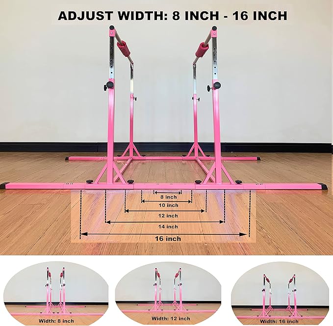 Gymnastics Double Horizontal Bars 3Play Parallel Bars Uneven Bars Gymnastics Training Kip Bar with 304 Stainless Steel Regulating Arms & Fiberglass Rail for Indoor Outdoor Home Club Use-StrideForce Fitness