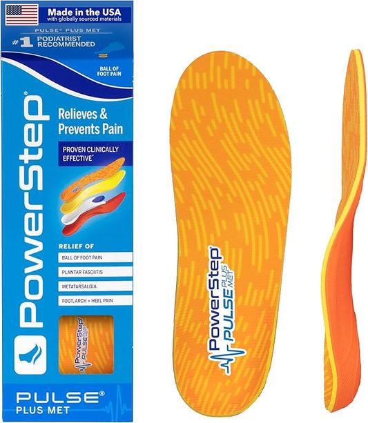 PowerStep Pulse Plus Met - Ball of Foot Pain Relief Shoe Insoles - Running Shoe Orthotics for Metatarsal Foot Pain, and Morton's Neuroma Relief - Made in The USA (M 4-4.5, F 6-6.5)-StrideForce Fitness