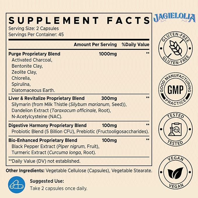 All-In-One Detox Binder Supplement 1500 MG - High Bioavailability, Liver Gut Detox Cleanse with Activated Charcoal, Zeolite & Bentonite Clay for Toxins, Liver, Digestive, 900 Vegan Capsules-StrideForce Fitness