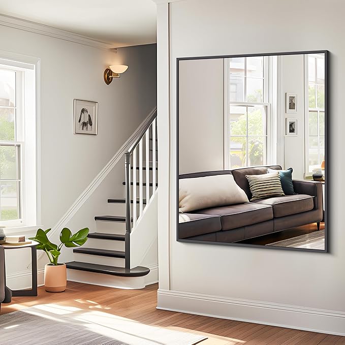 Bathroom Mirror,36x48 inch Large Wall Mirror for Bathroom Wall Mounted Black Rectangle Corner Mirrors,Black Bathroom Mirror for Living Room,Farmhouse,Bedroom Entryway,Horizontal/Vertical-StrideForce Fitness
