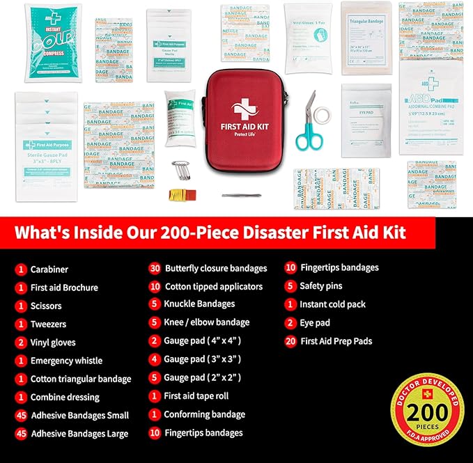 Protect Life Survival First Aid Kit for Home/Business, Camping Survival Kits | Mini Travel First Aid Kit | Camping Equipment | Small Kits for Car | Outdoor Emergency Survivals Pack - 200pcs-StrideForce Fitness