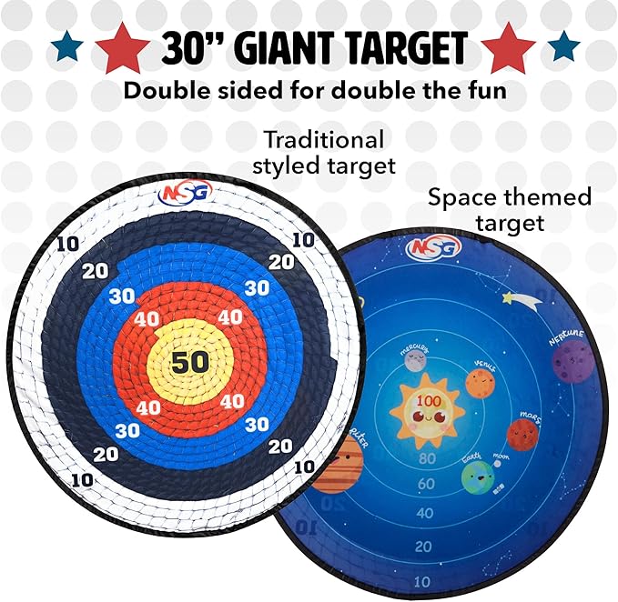 NSG Target Toss Large Dart Board for Kids 30in Giant Kids Dart Board Double Sided Game Set for Indoor and Outdoor Fun with 12 Sticky Balls and Carry Bag-StrideForce Fitness