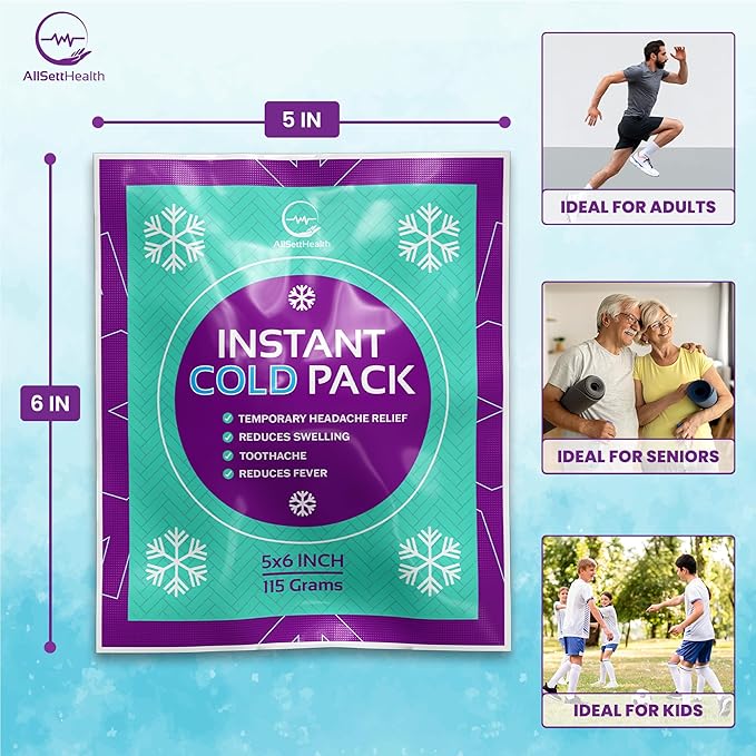 Disposable Instant Ice Packs for Injuries 100 Packs (6” x 5”) | Instant Ice Cold Pack - Cold Compress Ice Pack for Pain Relief, First Aid Essential, Swelling, Toothache, Athletes & Outdoor Activities-StrideForce Fitness