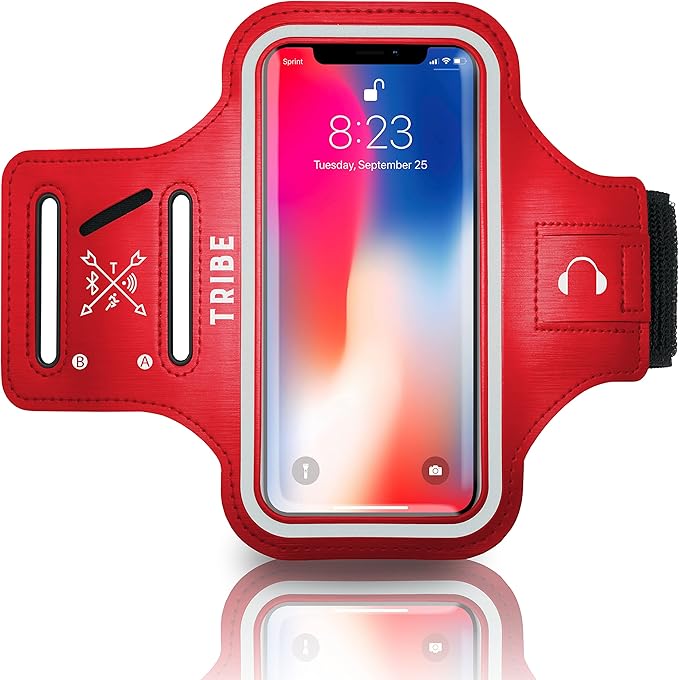 TRIBE Water Resistant Cell Phone Armband Case Running Holder for iPhone Pro Max Plus Mini SE (13/12/11/X/XS/XR/8/7/6/5) Galaxy S Ultra Plus Edge Note (21/20/10/9/8/7/6/5) Adjustable Strap & Key Pocket-StrideForce Fitness