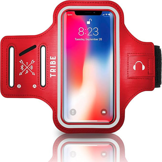 TRIBE Water Resistant Cell Phone Armband Case Running Holder for iPhone Pro Max Plus Mini SE (13/12/11/X/XS/XR/8/7/6/5) Galaxy S Ultra Plus Edge Note (21/20/10/9/8/7/6/5) Adjustable Strap & Key Pocket-StrideForce Fitness