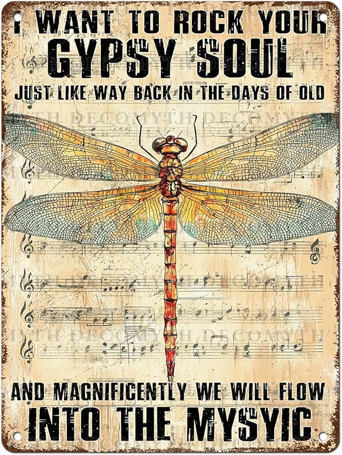 Dragonfly Decor I Want to Rock Your Soul Into The Mystic Vintage Metal Tin Sign for Home Cafe Bedroom Library Bookshelf Wall Decor 12 * 16inch-StrideForce Fitness