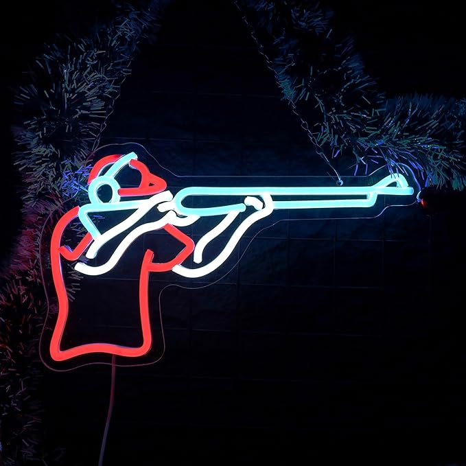 Man Shooting Neon Sign Nerf Sniper Rifle Light Up Sign Shooter Gifts Gun Player Light Sign Dimmable LED Sign for Gun Club Decor Man Cave Game Room 15.2"×9"-StrideForce Fitness
