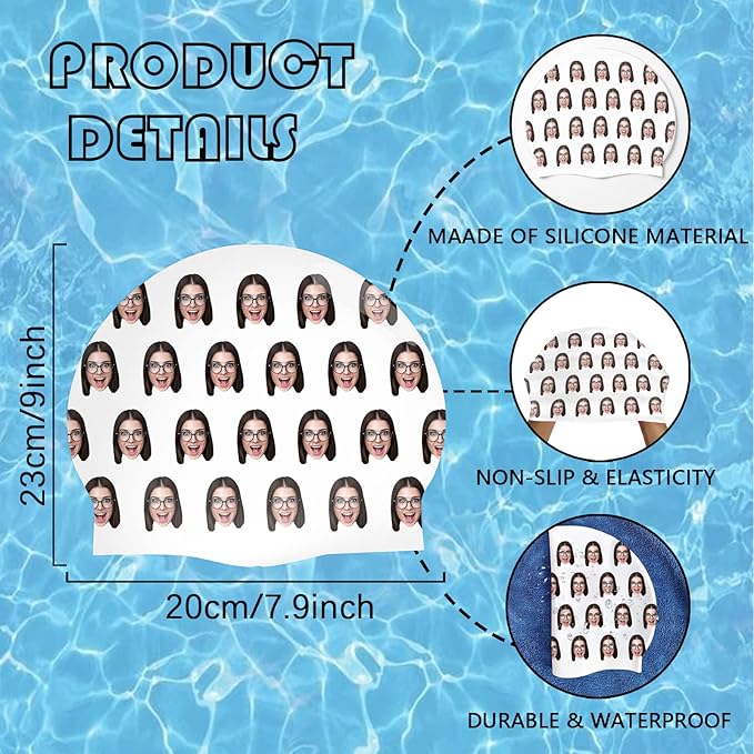 Custom Swim Cap with Photo Personalized Silicone Swim Cap for Men and Women Swimming Customized Swimmers Cap for Short and Medium Length Hair-StrideForce Fitness