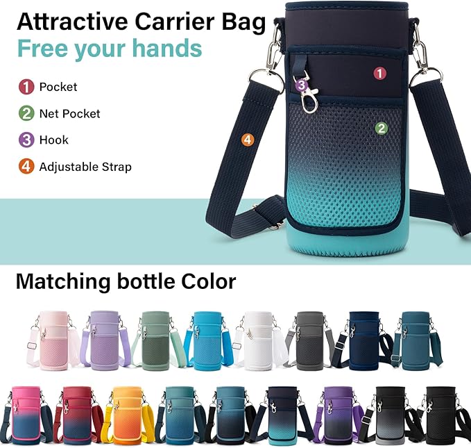 Insulated Water Bottle | Thickened Stainless Steel Vacuum Metal | Portable Sports Water Jug for Gym and Hiking with Straw, Carrier Bag, Handle Strap | BPA-Free 32 oz-StrideForce Fitness