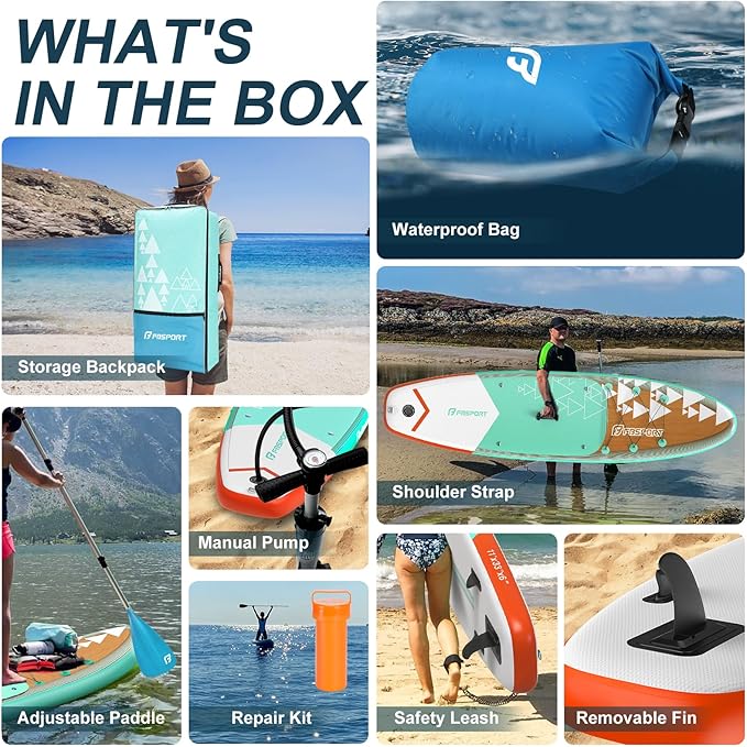 FBSPORT 11' Premium Stand Up Paddle Board, Yoga Board with Durable SUP Accessories & Carry Bag | Wide Stance, Surf Control, Non-Slip Deck, Leash, Paddle and Pump for Youth & Adult-StrideForce Fitness