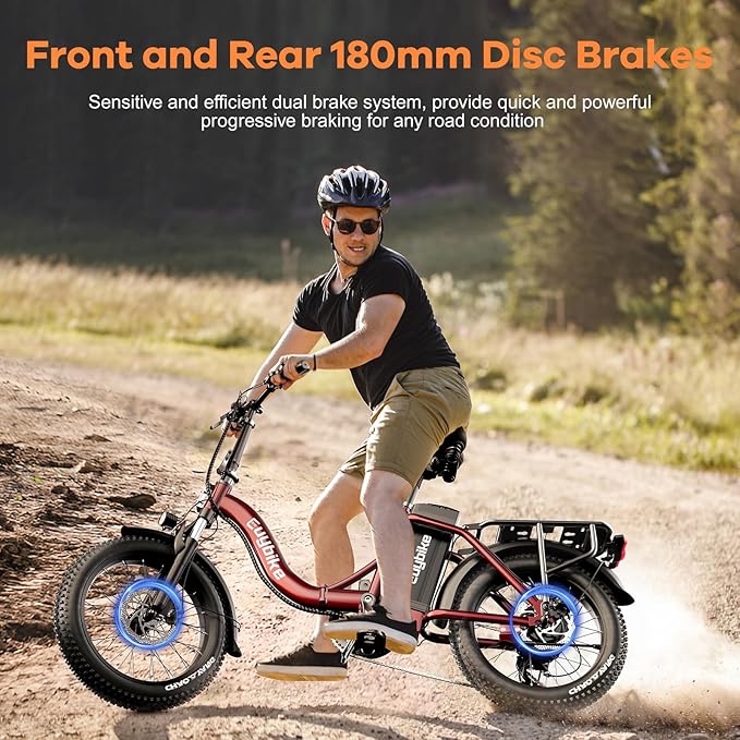 Foldable Electric Bike for Adults, Peak 1000W Brushless Motor 30MPH 70Miles City Commuter Ebike, 48V 20AH Lithium Battery, 20" Fat Tire 7-Speed E-Bicycle with Front Suspension Colourful LCD Display-StrideForce Fitness