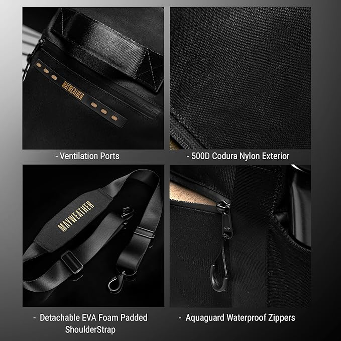 Hayabusa Mayweather Airstream Duffle Gym Bag for Women and Men - Black/Gold, 50L-StrideForce Fitness