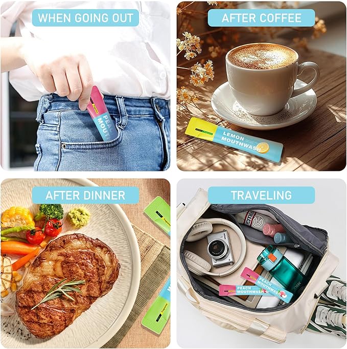 3 Flavors Mini Mouthwash Travel Size, Portable Individual Travel Mouth Wash for Fresh Breath, Refreshing Long Lasting Gentle Oral Care Mouthwash Packs(Pack of 60)